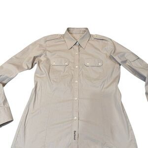 Barbour Womens Military Button Down Shirt Size 8 Great Britain Flag Vintage